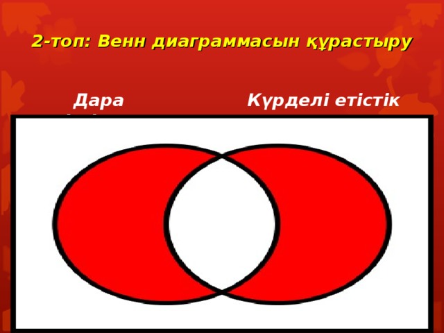 2-топ: Венн диаграммасын құрастыру    Дара етістік Күрделі етістік ҰқҰҰҰ