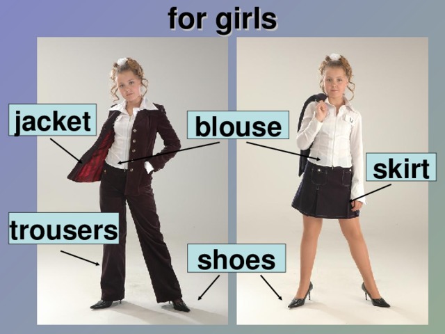 for girls jacket blouse skirt trousers shoes