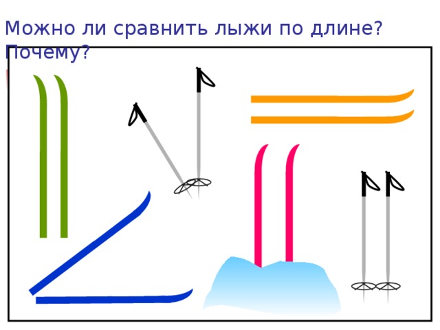 Можно ли сравнить лыжи по длине? Почему?