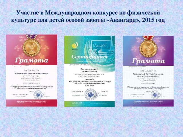 Участие в Международном конкурсе по физической культуре для детей особой заботы «Авангард», 2015 год
