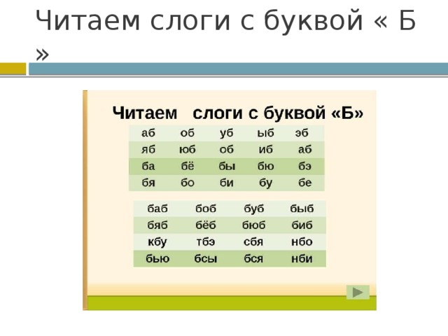 Читаем слоги с буквой « Б »