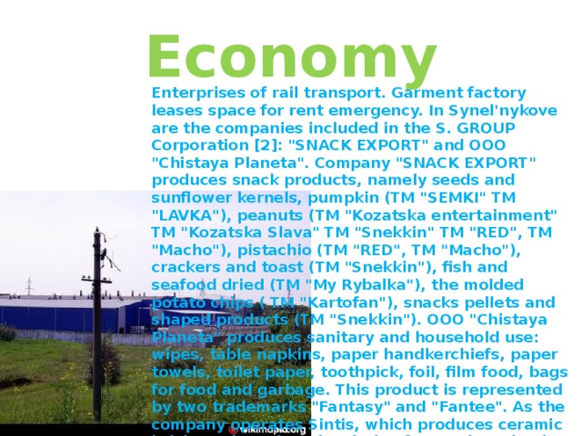 Economy Enterprises of rail transport. Garment factory leases space for rent emergency. In Synel'nykove are the companies included in the S. GROUP Corporation [2]: 