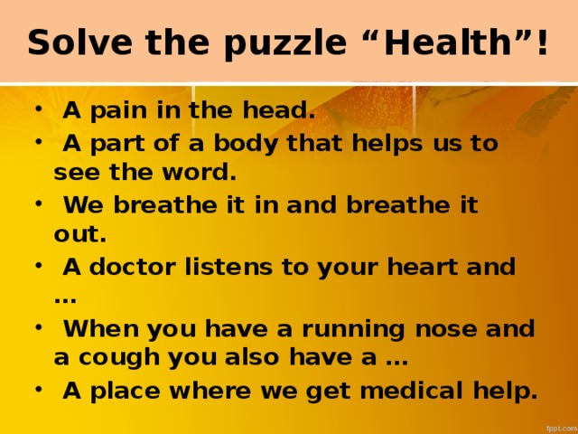 Solve the puzzle “Health”!