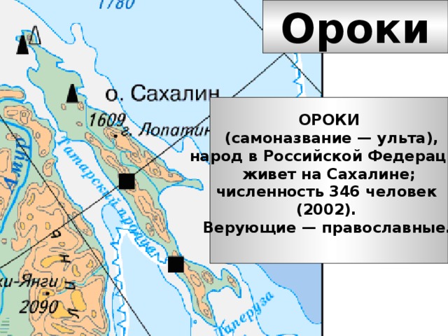 Ороки ОРОКИ  (самоназвание — ульта),  народ в Российской Федерации,  живет на Сахалине; численность 346 человек (2002). Верующие — православные.