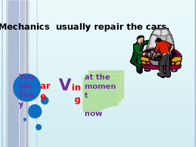 - Mechanics usually repair the cars. at the moment  now You We They V ing are