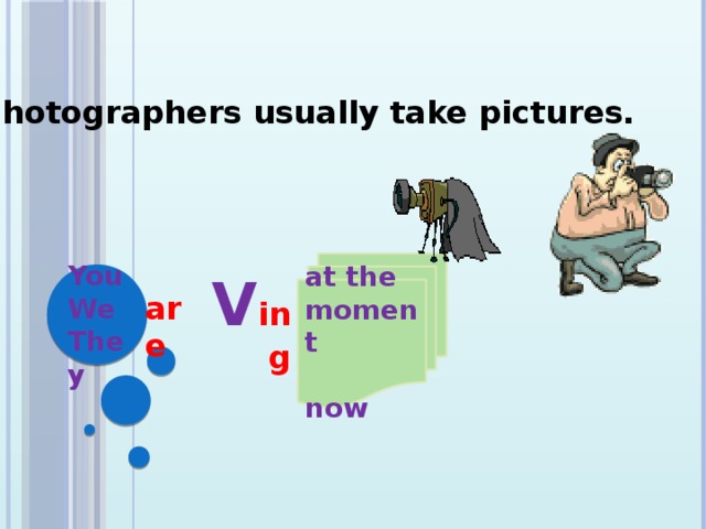 - Photographers usually take pictures. at the moment  now You We They V ing are