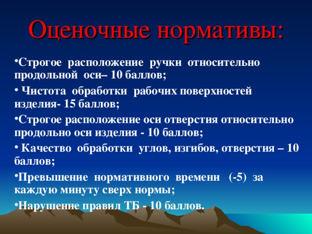 Оценочные нормативы: