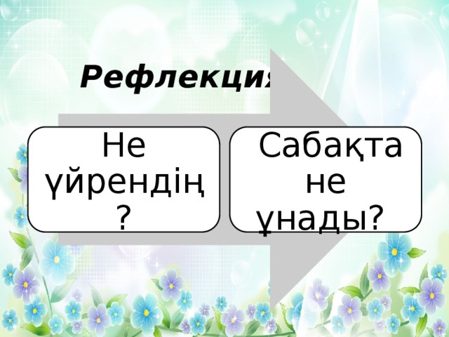 Рефлекция Не үйрендің?  Сабақта не ұнады?