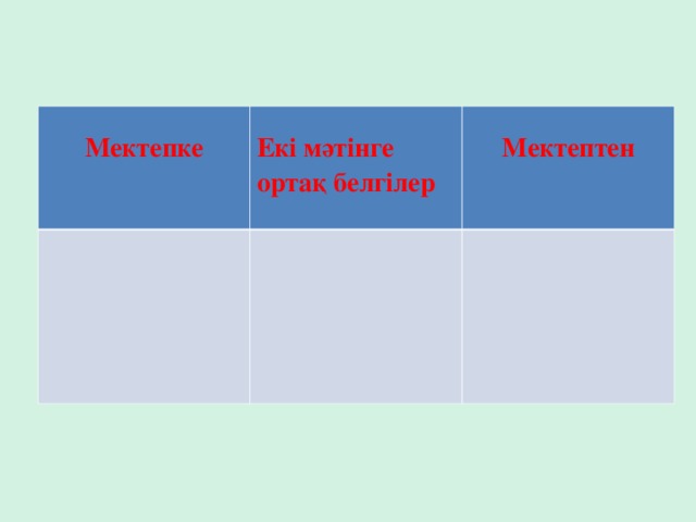 Мектепке     Екі мәтінге ортақ белгілер  Мектептен