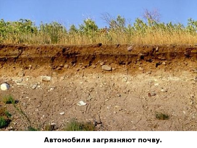 Автомобили загрязняют почву.