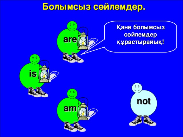 Болымсыз сөйлемдер. Қане болымсыз сөйлемдер құрастырайық! are is not am