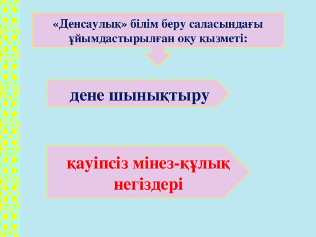 «Денсаулық» білім беру саласындағы ұйымдастырылған оқу қызметі:  дене шынықтыру қауіпсіз мінез-құлық негіздері