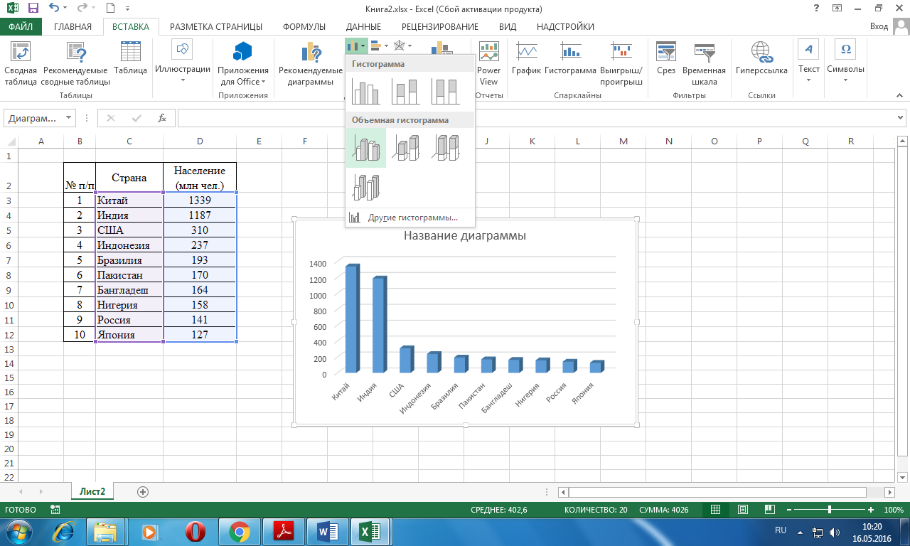 График по таблице excel