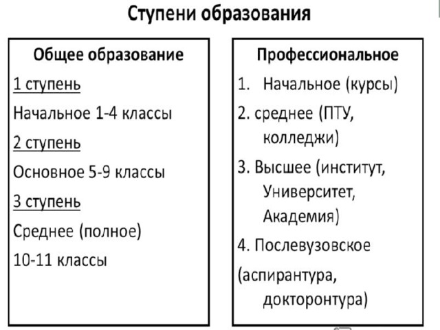 Ступени образования обществознание 6 класс схема