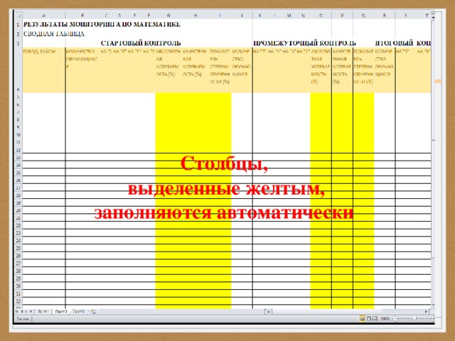 Столбцы,  выделенные желтым,  заполняются автоматически
