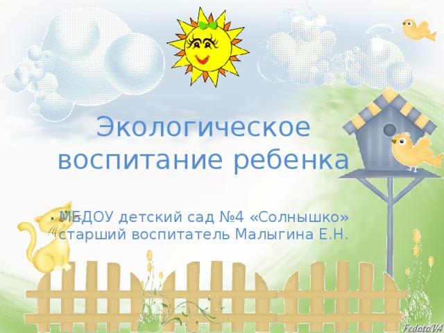 Экологическое воспитание ребенка   МБДОУ детский сад №4 «Солнышко»  старший воспитатель Малыгина Е.Н.