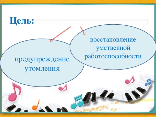 Цель:   восстановление умственной работоспособности предупреждение утомления