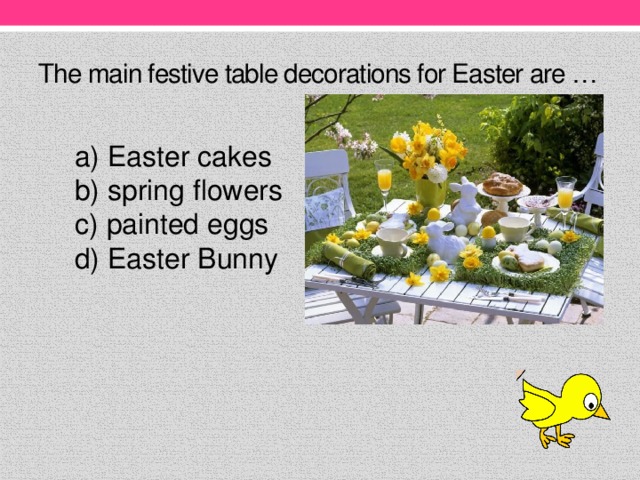 The main festive table decorations for Easter are …