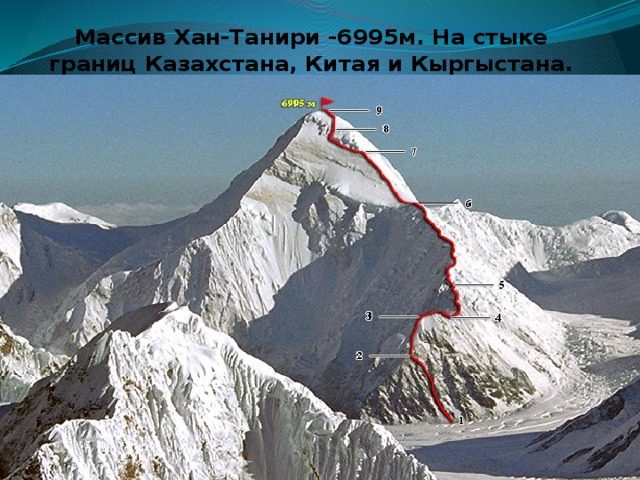 Массив Хан-Танири -6995м. На стыке границ Казахстана, Китая и Кыргыстана.