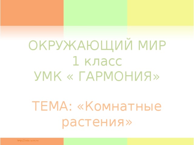 ОКРУЖАЮЩИЙ МИР  1 класс  УМК « ГАРМОНИЯ» ТЕМА: «Комнатные растения»