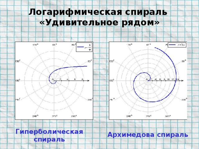 Логарифмическая спираль  «Удивительное рядом» Гиперболическая спираль Архимедова спираль