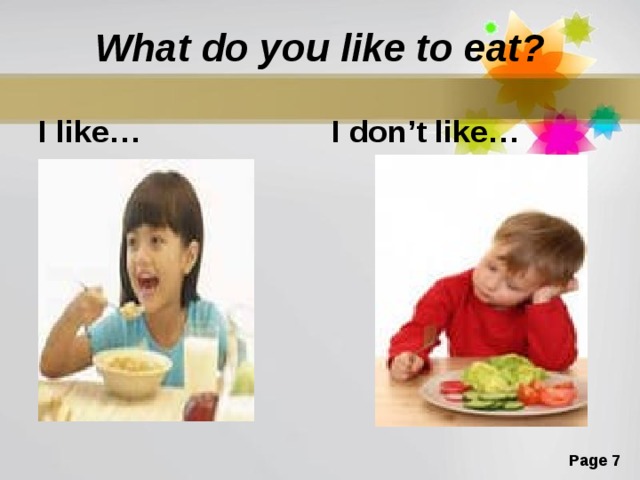 What do you like to eat? I like … I don’t like …