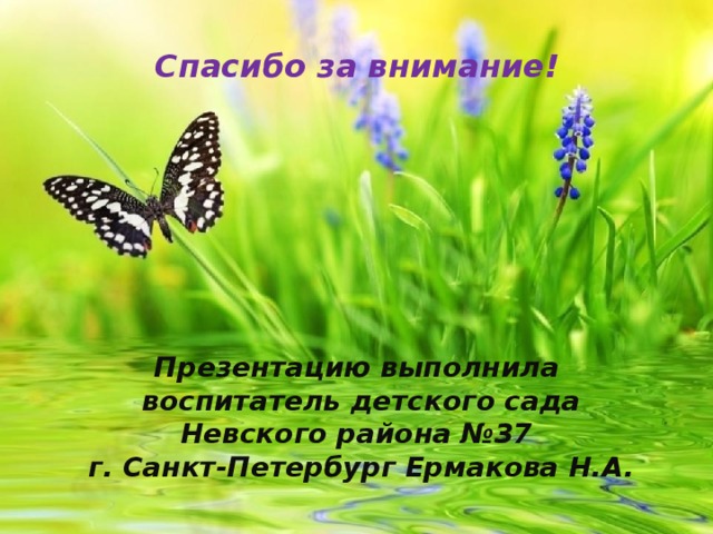 Спасибо за внимание! Презентацию выполнила  воспитатель детского сада Невского района №37  г. Санкт-Петербург Ермакова Н.А.