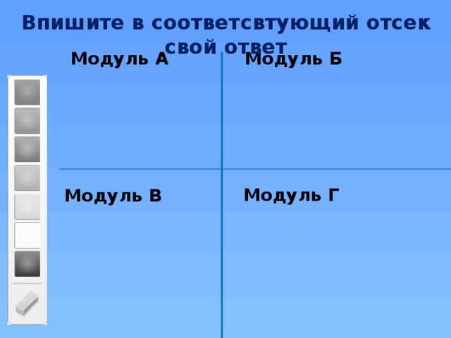 Впишите в соответсвтующий отсек свой ответ Модуль А Модуль Б Модуль Г Модуль В