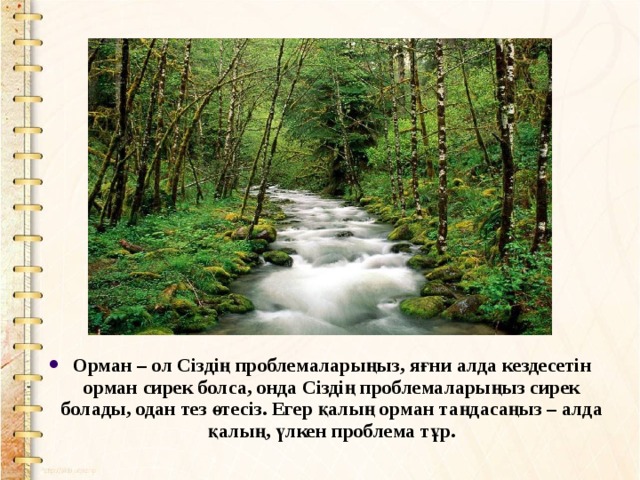Орман – ол Сіздің проблемаларыңыз, яғни алда кездесетін орман сирек болса, онда Сіздің проблемаларыңыз сирек болады, одан тез өтесіз. Егер қалың орман таңдасаңыз – алда қалың, үлкен проблема тұр.