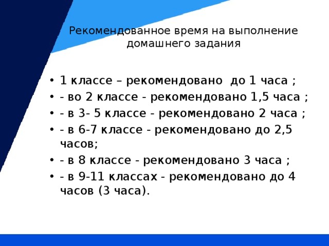 Рекомендованное время на выполнение домашнего задания