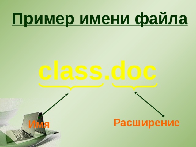 Пример имени файла class.doc Расширение Имя