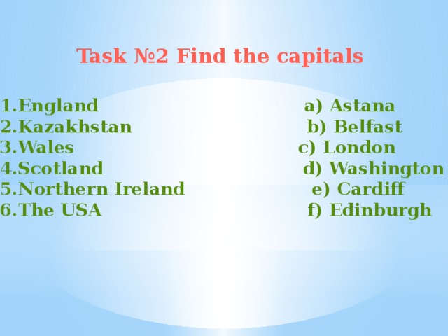 Task №2 Find the capitals