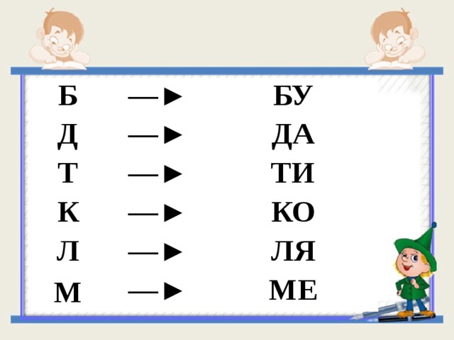 Б —► Д БУ —► Т —► К ДА ТИ —► Л —► КО М ЛЯ —► МЕ