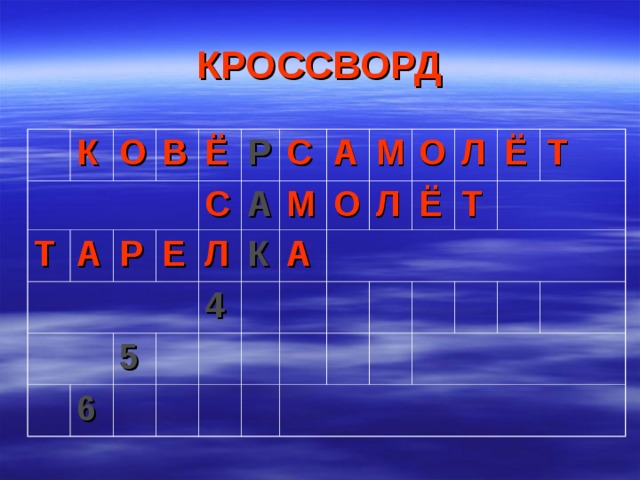 КРОССВОРД К О Т В А Ё Р Р Е С 5 Л 6 С А А К 4 М О М А О Л Ё Л Ё Т Т