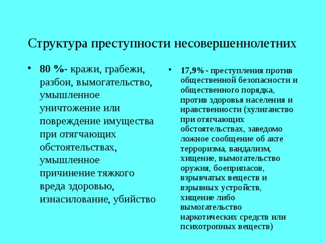 Структура преступности несовершеннолетних