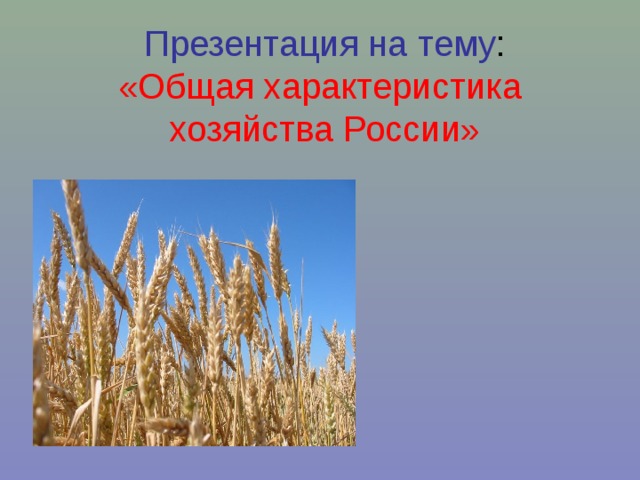 Презентация на тему :  «Общая характеристика  хозяйства России»