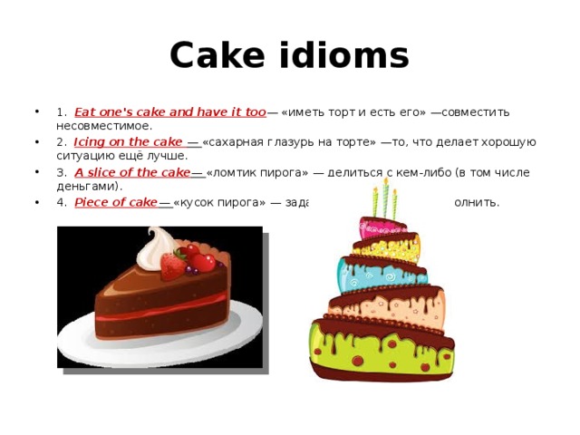 Торт на английском. Идиомы с Cake. The Icing on the Cake идиома. Идиомы про торты в английском языке. Идиомы с тортом на английском.