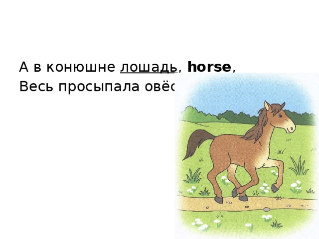 А в конюшне лошадь , horse , Весь просыпала овёс?