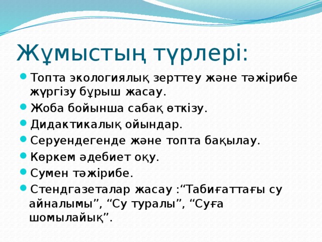 Жұмыстың түрлері: