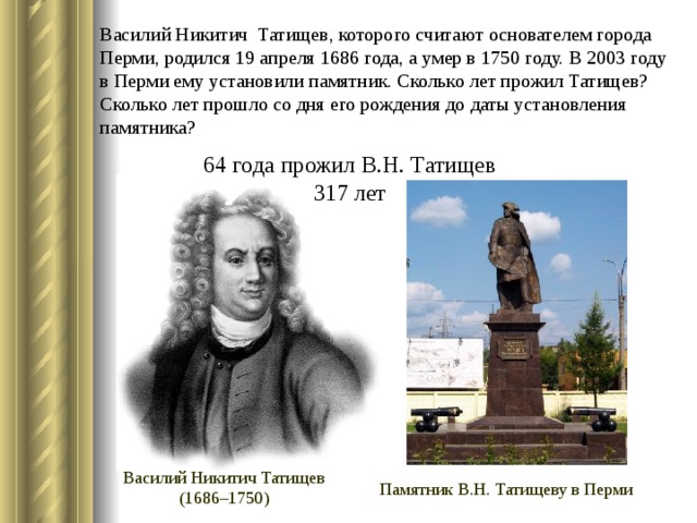 Создателем какого памятника был в н татищев. Татищев основатель Перми памятник.