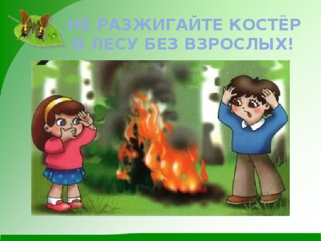 Не разжигайте костёр  в лесу без взрослых!
