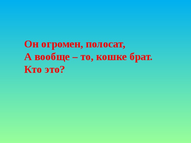 Он огромен, полосат, А вообще – то, кошке брат. Кто это?