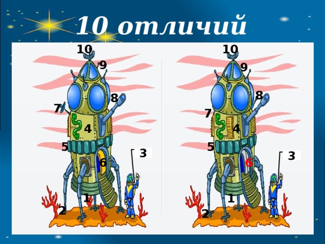 10 отличий 10 10 9 9 8 8 7 7 4 4 5 5 3 3 6 6 1 1 2 2