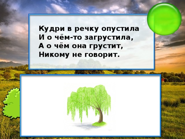 Кудри в речку опустила И о чём-то загрустила, А о чём она грустит, Никому не говорит.