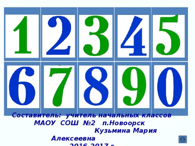 Составитель: учитель начальных классов  МАОУ СОШ №2 п.Новоорск  Кузьмина Мария Алексеевна  2016-2017 г.