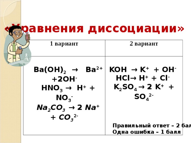 Напишите уравнения электролитической диссоциации веществ