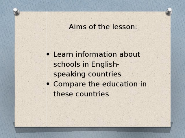 Aims of the lesson: