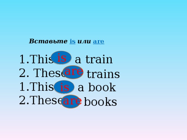 Вставьте  is  или  are  is This a train 2. These This These are trains a book is are books