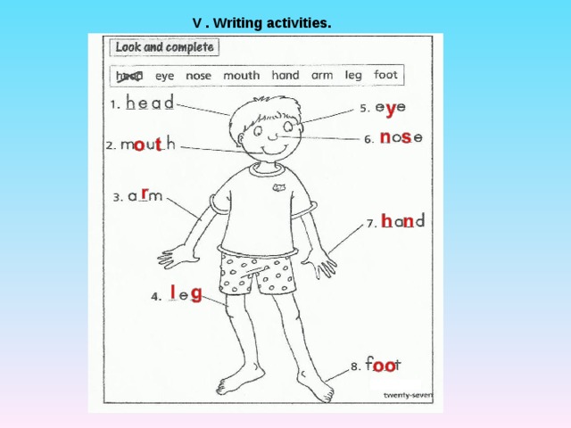 V . Writing activities.