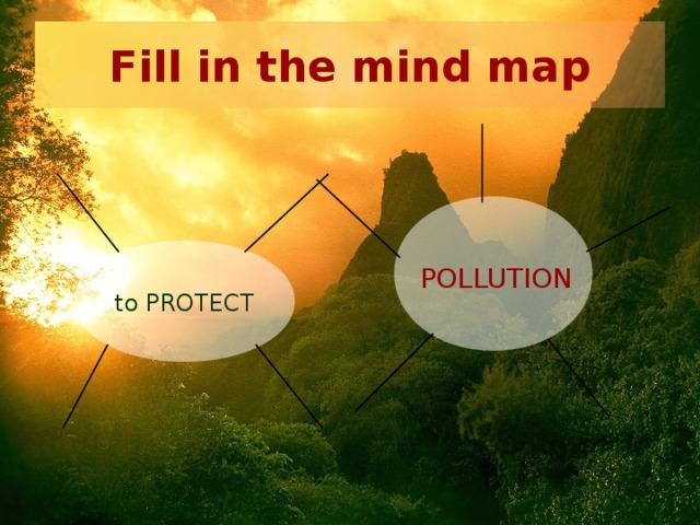 Fill in the mind map POLLUTION to PROTECT